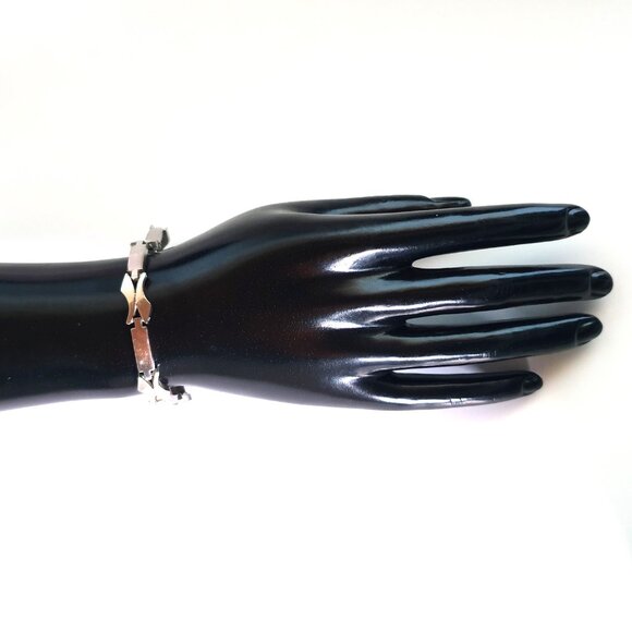 Rare Vintage Solid 925 Sterling Silver Modernist Retro Tennis Link Bracelet -20g - Picture 10 of 12